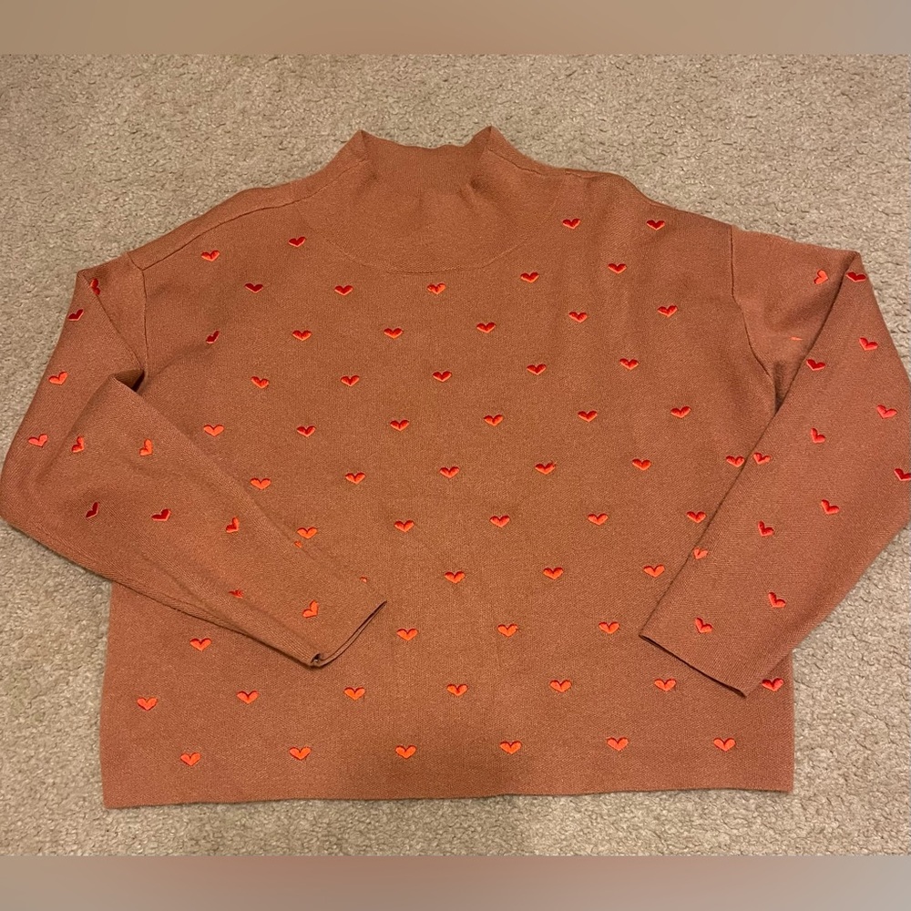 Anthropologie Maeve Carys Mock-Neck Heart Sweater, M